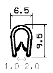 PVC-Kantenschutzprofil, schwarz, 6,5 x 9,5 mm, Klemmbereich 1,0 - 2,0 mm
